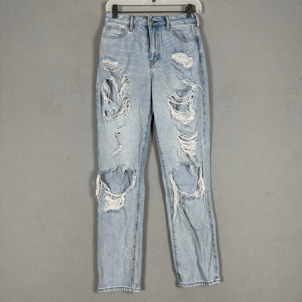 PacSun Jeans Women 26 Distressed Straight Leg Light Wash High Rise EUC